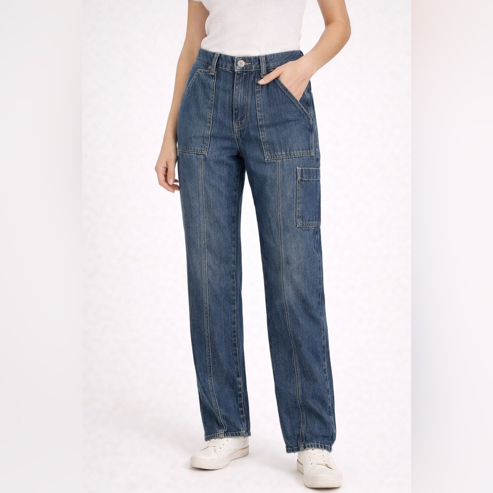Forever 21 Womens 27 Carpenter Jeans Straight Leg Cargo Utility Y2K Dark Wash